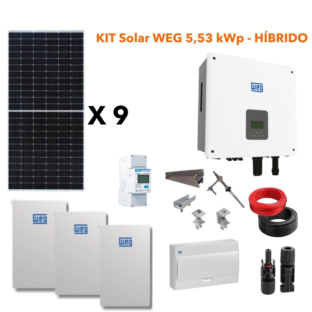 Kit Fotovoltaico WEG 5,53kWp híbrido + kit bateria 15kWh - Preço